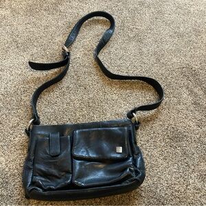 VTG Wilsons Leather Crossbody Shoulder Bag Blue Front Pockets Back Wallet